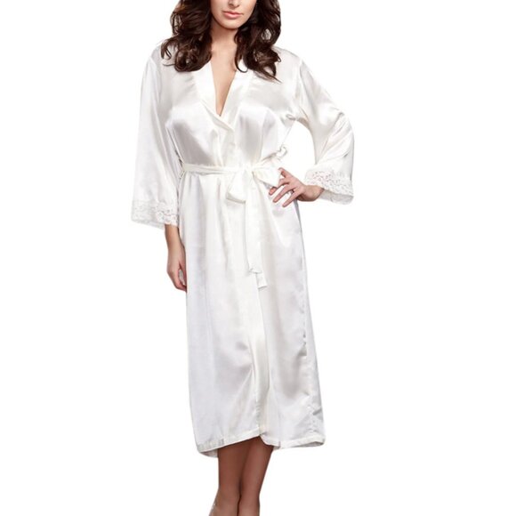 luxoti- Women's Satin Kimono Robe V Neck Belted Long Silky Bathrobe Lightweight - Picture 1 of 2